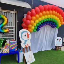 Rainbow balloon arch